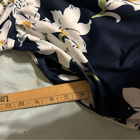 Blue and Cream Casual Sundress with deep V neck fits like a large. - Picture 5 of 12